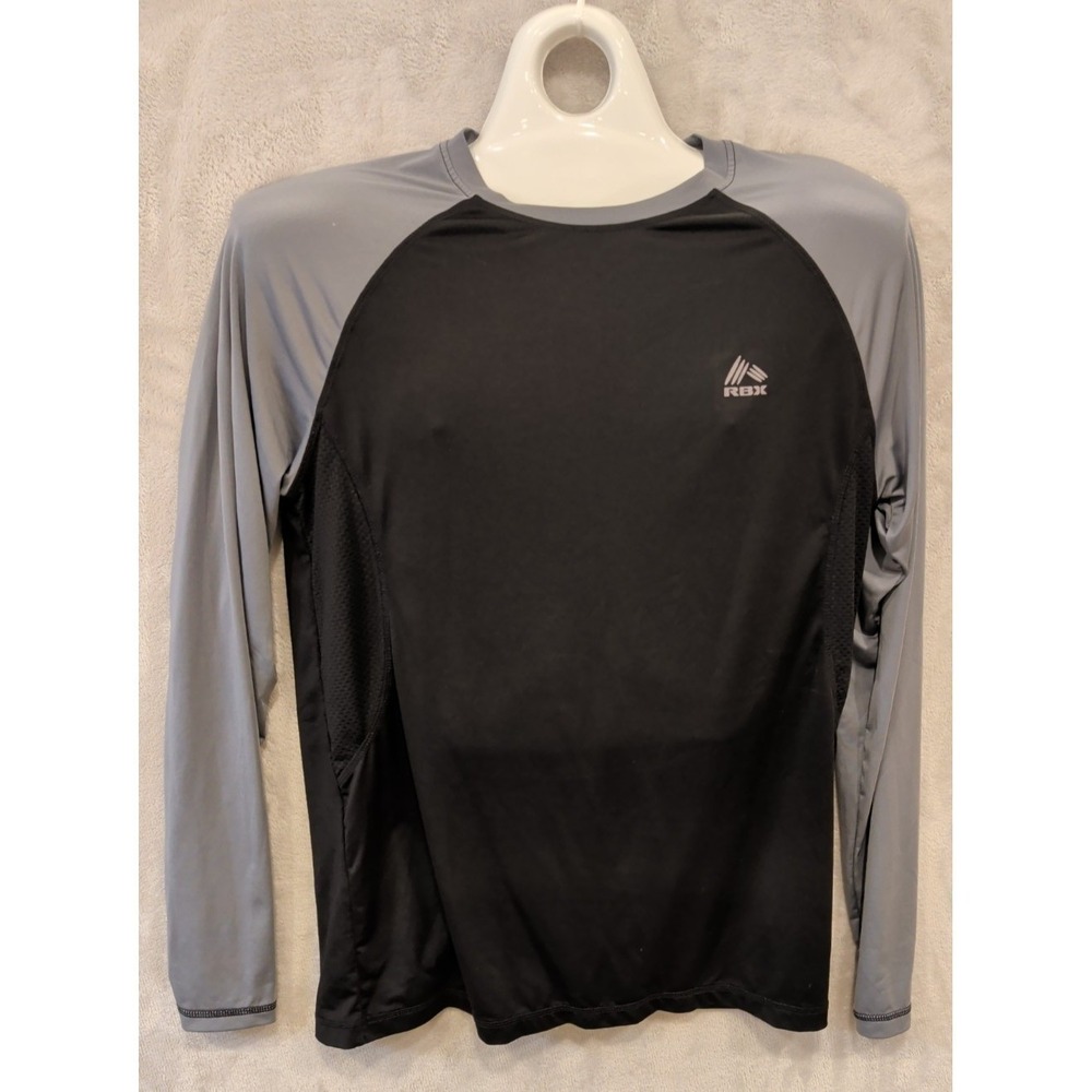 RBX Men's Compression Long Sleeve‎ Shirt Large Black Gray Athletic Workout
